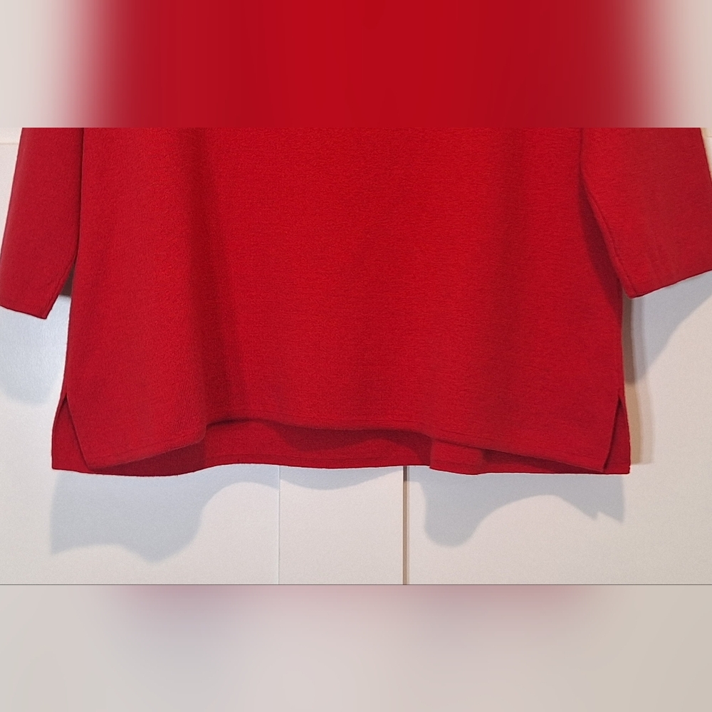Chico's Classic Funnel Neck Cotton Blend Sweater  Stretch Risque Red Soft Large - Picture 11 of 12